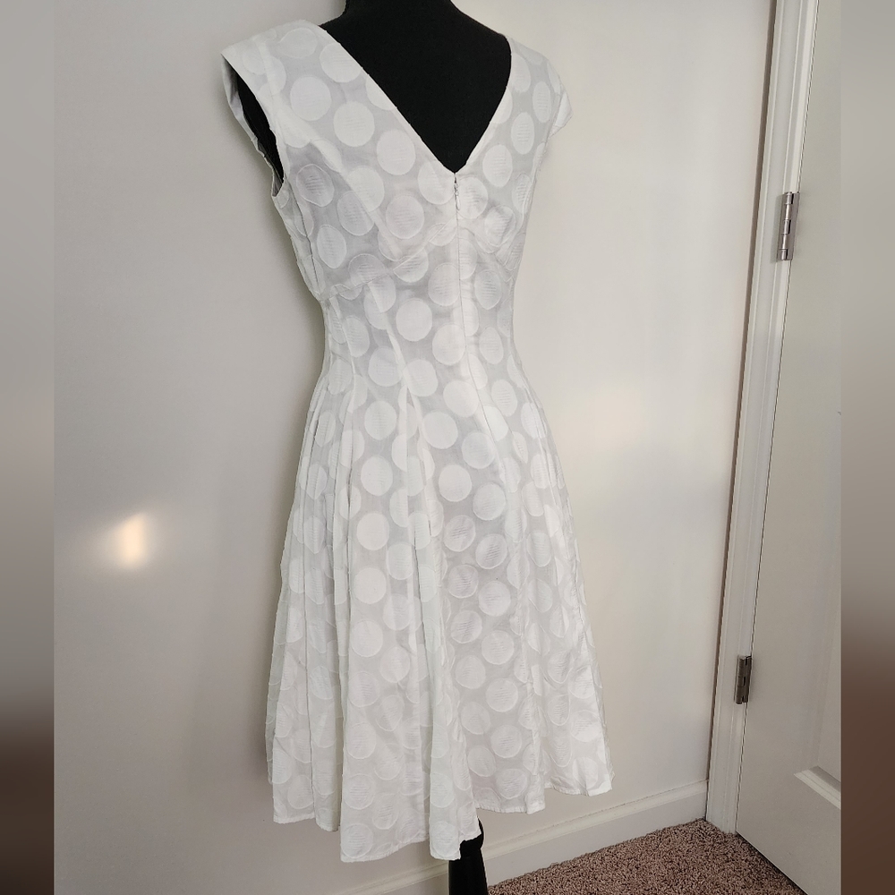 CALVIN KLEIN Womens White Polkadot Midi Dress Size 4 100%Cotton - Picture 5 of 9